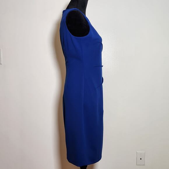 CALVIN KLEIN Sideburst Boat Neck Sleeveless Ruched Pencil Dress, Size 10 - Picture 8 of 14